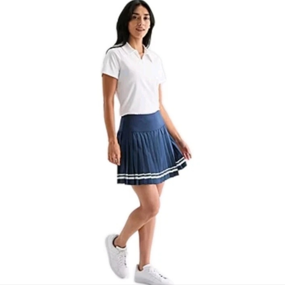 Xersion Woven Pleated Athletic Skort Sz XXL Navy Nautical Striped Pickleball Nwt